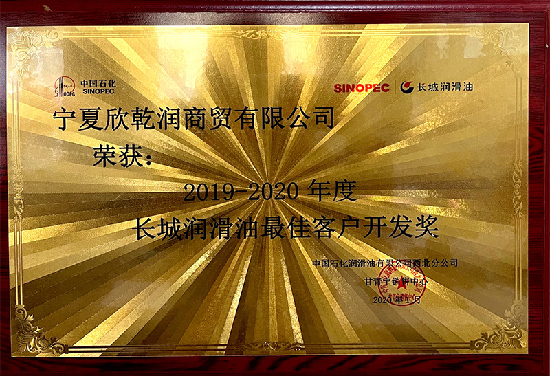 2019-2020長(cháng)城潤滑油客戶開發獎