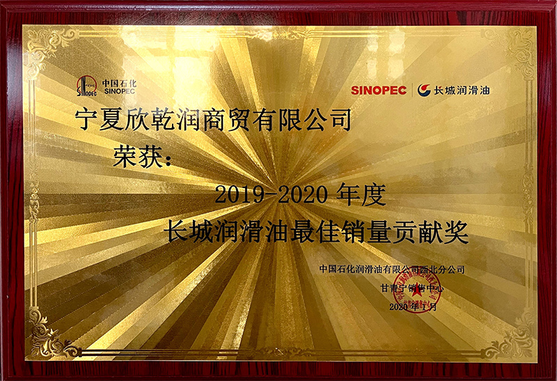 2019-2020長(cháng)城潤滑油銷量貢獻獎